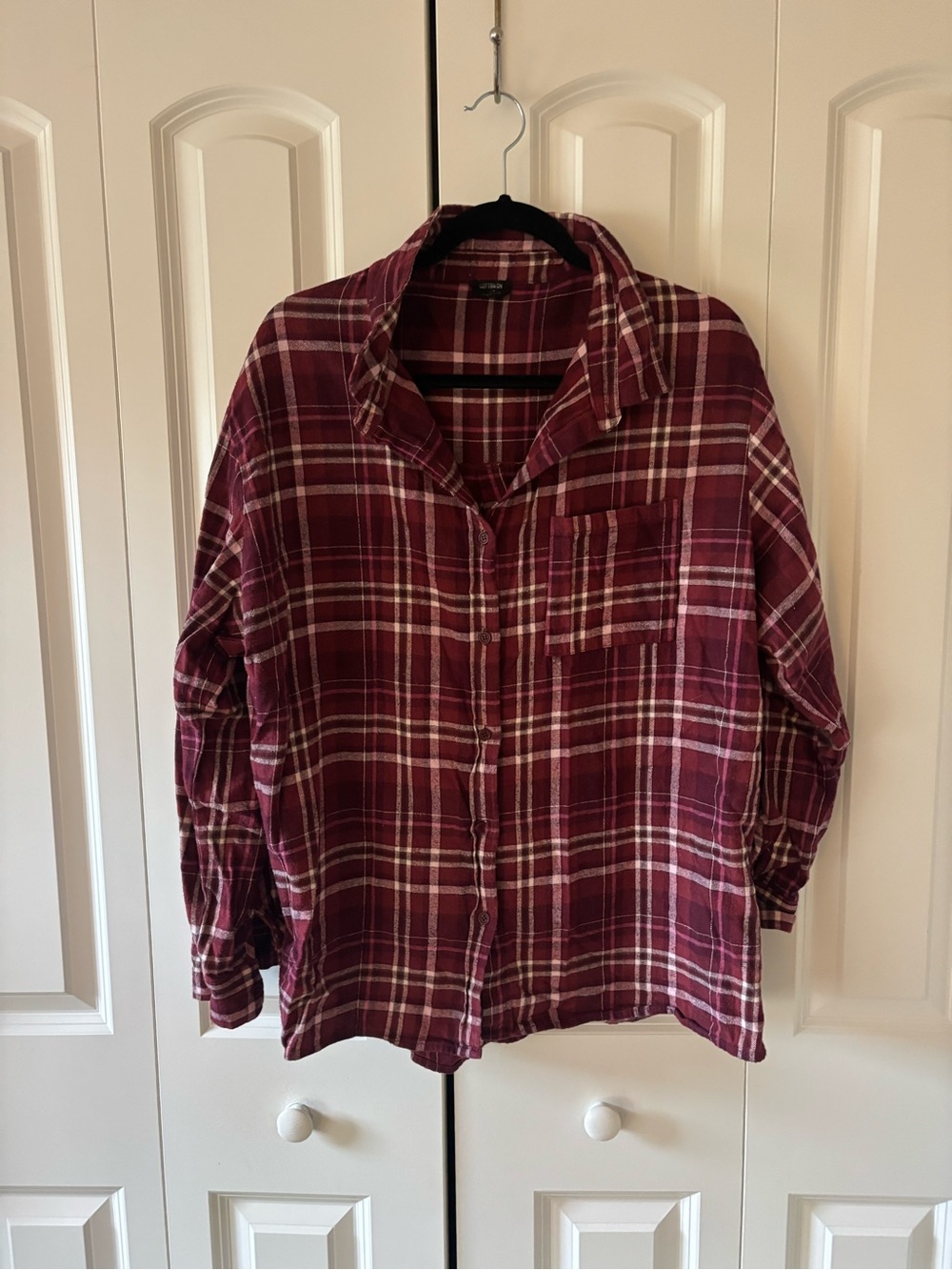 Cotton On Burgundy Flannel Button-Down Shirt 100% Cotton S